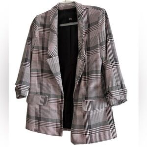 River Island Pink Plaid Open Front Blazer Size 6 Petite